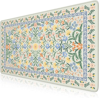 iCasso Desk Matt for Desktop, Desk Pad Mat, Green Floral Computer Mat for Keyboard and Mouse, XXL Large Mouse Pad, Anti-Slip Big Mousepad with Stitched Edges (Green)