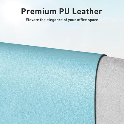 Aothia Faux Leather Desk Mat - Non-Slip PU Leather Desk Blotter, Waterproof Writing Surface, Large Desk Pad for Office & Home (Blue Topaz, 55" x 24")