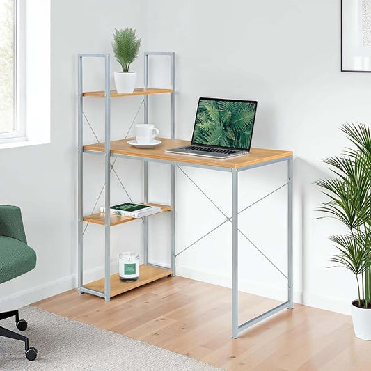 Convenience Concepts Desigsn2Go Office Workstation Desk 36" - Modern, Contemporary Writing Accent with Storage Shelves for Dorm Room & Home Study, Light Oak