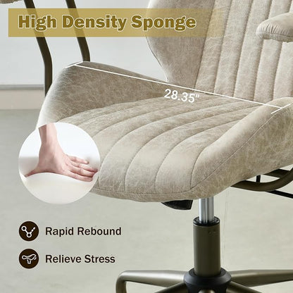 Home Office Chair,Ergonomic Computer Chair with Lumbar Support Adjustable Height,Mid-Century Modern Office Chair with Rolling Swivel Chair for Home Office Game Study(PU Leather Mid Back Chair,Beige)