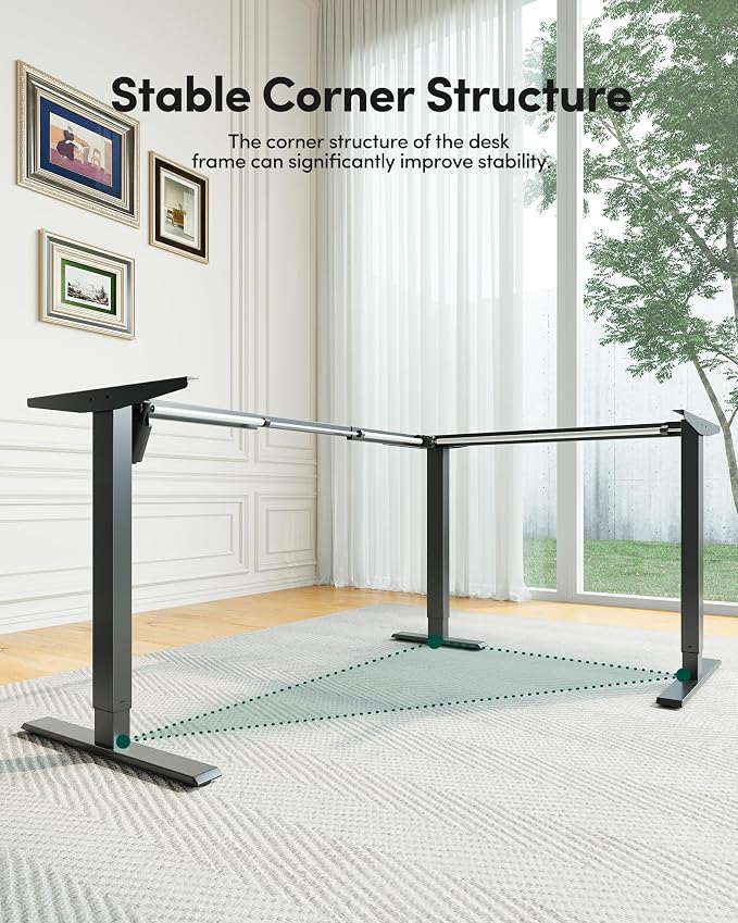 FEZIBO L Shaped Electric Standing Desk, 63 x48 inch Large with Drawers | Reversible Tabletop, 2 Memory Height Settings | Home Office & Gaming Height-Adjustable Table, Black Top/Black Frame（2 packages）