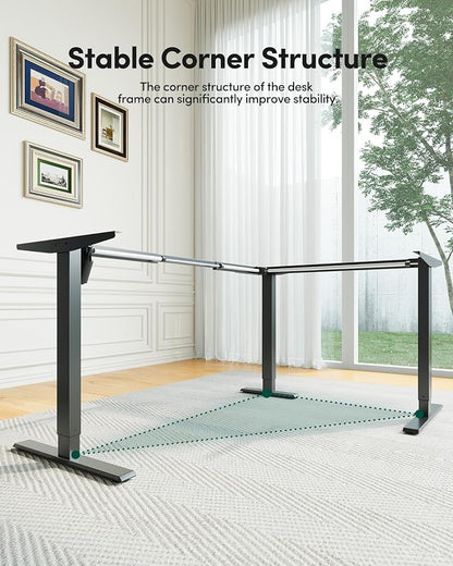 FEZIBO L Shaped Electric Standing Desk, 63 x48 inch Large with Drawers | Reversible Tabletop, 2 Memory Height Settings | Home Office & Gaming Height-Adjustable Table, Black Top/Black Frame（2 packages）