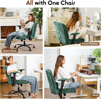 Criss Cross Chair with Wheels & Flip Arms, Wide Cross Legged Office Chair with Adjustable Tilt Criss-Cross Desk Chair with Lumbar Support for Home Office, Bedroom, Apartment Green