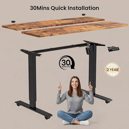 farexon 55 x 24inch Electric Standing Desk Adjustable Height with Power Outlets, Stand up Desk with Wheels,Outlets, Mouse Pad, Preset Heights Home Office Gaming Computer Workstations Table（Brown）