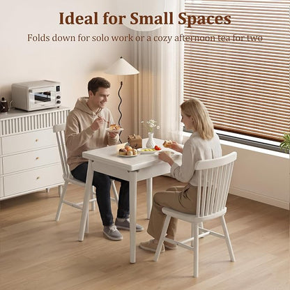 Solid Wood Small Dining Table for 2-6, 23.6"L-47.2"L Expandable Kitchen Table, Designed for Small Spaces, Easy Assembly, Suitable for Kitchen, Dining Room, Living Room, Apartment (White)