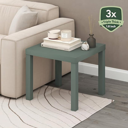 Furinno Classic Side Table, Square Modern End Table with 1.8" Triple Thick Tabletop, Simple Night Stand, Bedside Table, Toolless Assembly, for Living Room, Bedroom, Sage Green