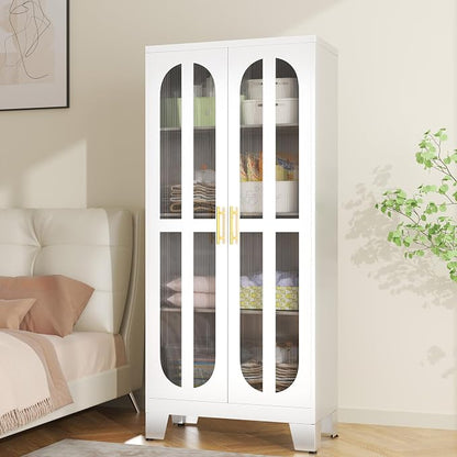 erosoei Metal Kitchen Pantry Storage Cabinet,Food Pantries Cabinets with Acrylic Glass Doors and Adjustable Shelves,Storage Cupboard for Kitchen, Living Room, Laundry Room and Dinning Room 61.02”H