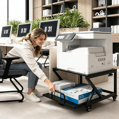Natwind 2 Tier Printer Stand,23.6''x23.6'',with Pull Out Shelf,Black | Easy Reach for Lower Shelf Items,Rolling Printer Cart with Wheels,Fits Under Desk,Supports 205lbs,for Home Office Kitchen