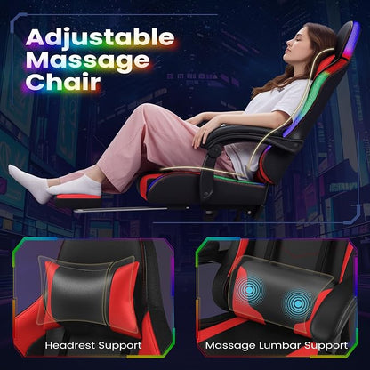 Homall Gaming Chair, Video Game Chair with Footrest and Massage Lumbar Support, Ergonomic Computer Chair Height Adjustable with Swivel Seat and Headrest (RGB Red)