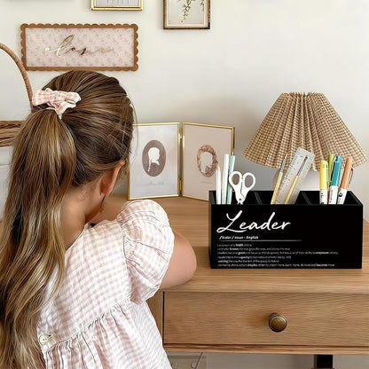 Leader Gifts Pen Pencil Holder for Desk, Thank You Appreciation Gifts for Leaders Boss Manager, Leadership Gift Wooden Box Sign Decorations for Office Workplace Desk Tabletop
