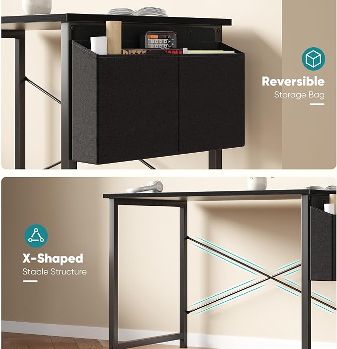 OLIXIS Small Computer Desk, 31 Inch Home Office Desks, Writing Study Craft Work Gaming Table, Computer Workstation for Small Spaces with Storage Bag and Headphone Hook for Bedroom, Black