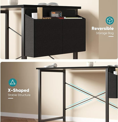 OLIXIS Small Computer Desk, 31 Inch Home Office Desks, Writing Study Craft Work Gaming Table, Computer Workstation for Small Spaces with Storage Bag and Headphone Hook for Bedroom, Black