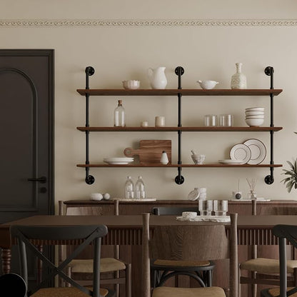 HDDFER Floating Shelves for Wall Bookshelf Industrial Pipe Shelving Shelves Natural Wood Planks 60 inch Rustic Wall Shelves Hanging Bookshelves Farmhouse Kitchen Shelving