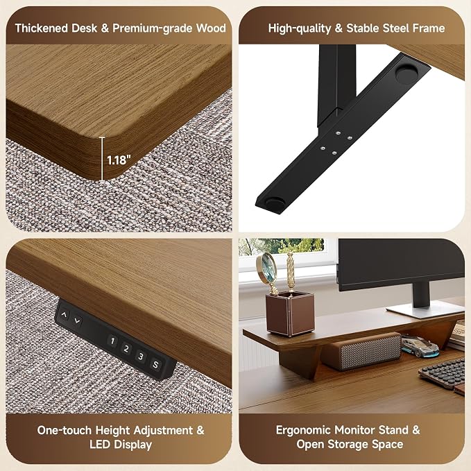 ONBRILL 63" Electric Standing Desk with 55" File Cabinet, Adjustable Height Home Office Furniture Set with Monitor Stand and 3 Drawers, Executive Workstationfor Home Office, Oak Brown