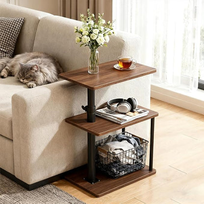 Faesun Swivel Side Table for Couch Arm, Adjustable C End Table for Recliner or Bed, Tv Trays with Storage Shelf for Small Spaces Small Nightstand Table for Living Room, Bedroom，2pc