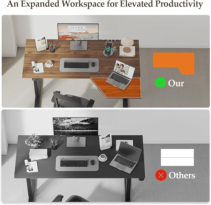 Klicelor L Shaped Standing Desk 63 x 35.4 Inch, Electric Height Adjustable Corner Desk for Home Office Workstation, Ergonomic Sit Stand Computer Table with Memory Controller, Dark Walnut