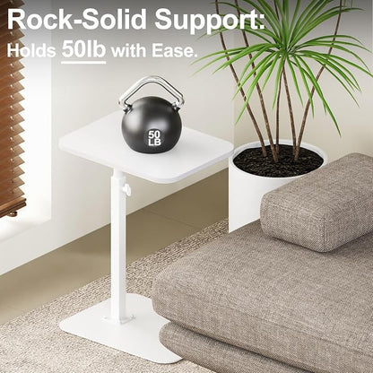 HzTinT Side Table Sofa Tray for Couch Heavy Metal Base Swivel/Adjustable Height, Sofa Bed Bathroom Study TV Tray C Shaped End Table Food Snack Trays for Eating