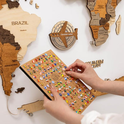 Enjoy The Wood 3D Wooden World Map Wall Art - Large Travel Map with Pins for Art Decor - Decorative Map of the World for Home, Office - Travel Wall Art Housewarming Gift Idea (Travel Tracker, Pins, Unframed)