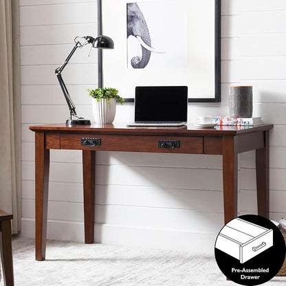 Leick Home 82400 Mission Writing Computer Desk with Drop Front Keyboard Drawer, for Home Office, Solid Wood, Mission Oak