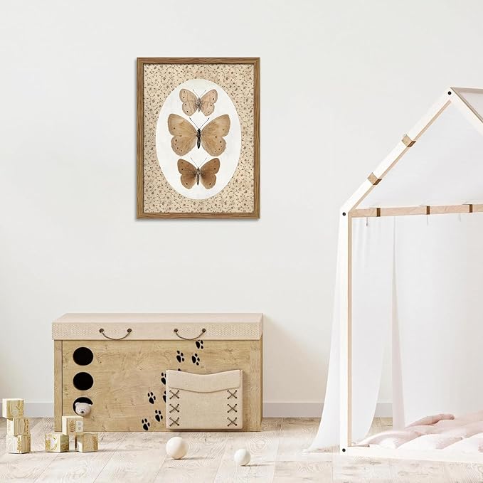 Framed Butterfly Canvas Wall Art, Vintage Butterfly Pictures Posters Wall Decor, Modern Farmhouse Decor, Rustic Retro Butterflies Paintings Prints for Bedroom Bathroom Shelf 12x16 inch