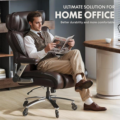 FLEXISPOT 600lbs Big and Tall Office Chair for Heavy People, High Back Heavy Duty Computer Chair with Lumbar Support 2D Armrest, Desk Chairs for Working Gaming Relaxing Cross Legged, PU Leather, Brown