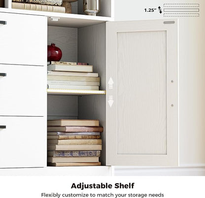 IRONCK Bookshelf, 70.9 Inch Tall Bookcase, White Book Shelf with Doors and 3 Drawers, 3-Tier Bookshelves with 6 Open Cubes for Home Office, Living Room, Study