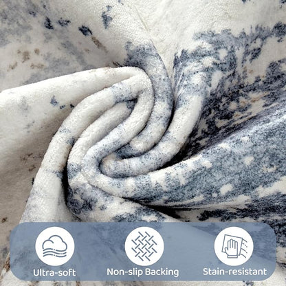 UERMEI 5x7 Area Rug Living Room Rugs - Washable Neutral Modern Abstract Soft Thin Large Rug Indoor Floor No Slip Rug Carpet for Bedroom Under Dining Table Home Office Decor - Denim Blue