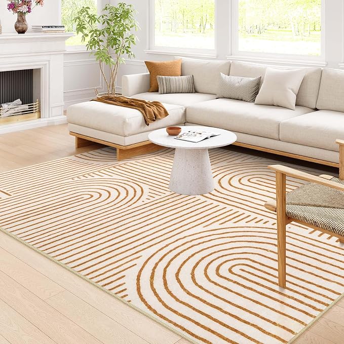 Lahome Abstract Area Rugs 9x12 Living Room, Soft Washable 9x12 Area Rug for Bedroom, Ultra-Thin Non-Slip Modern Non-Shedding Accent Carpet for Dining Room Office Darrell, Orange