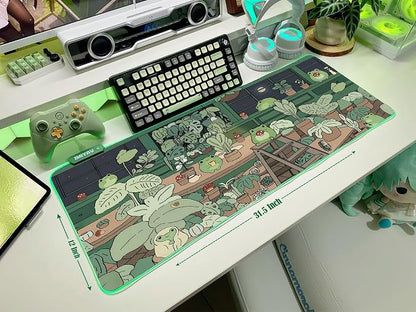 JMIYAV Little Frog RGB Green Gaming Mouse Pad 31.5x12 Inch PC XL Large Glowing Led Light Up Desk Pad Non-Slip Rubber Base Computer Cute Mousepad Mat Desk Accessories Gaming Setup 31.5x12 Inch