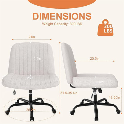 Shintenchi Criss Cross Chair,Cross Legged Office Seat with Wheels Armless Swivel Vanity Chair,Height Adjustable Wide Computer Task Seating for Home Office,Beige