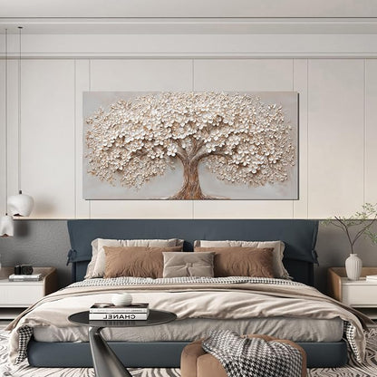 Canvas Wall Art Decor Prints Botanical Wall Art Pictures for Living Room Canvas Art Wall Decor Tree of Life Wall Art Decor Modern Large White Wall Art Prints Artwork for Walls Bedroom Office Decor 24" X 48"