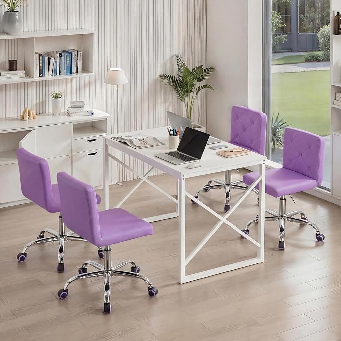 VECELO PU Leather Mid-Back Armless Vanity Chair Adjustable Height 360° Rolling Swivel for Home Office Work