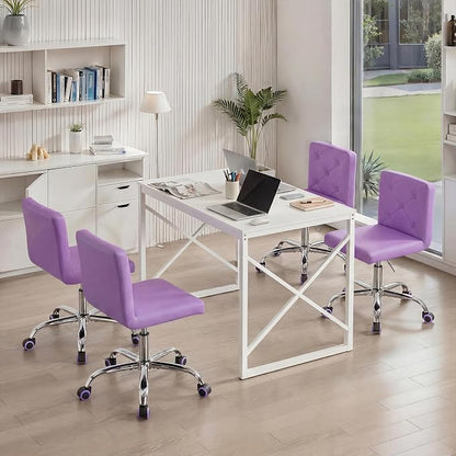 VECELO PU Leather Mid-Back Armless Vanity Chair Adjustable Height 360° Rolling Swivel for Home Office Work