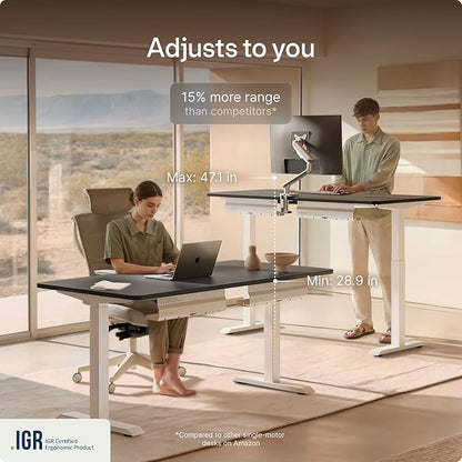 Desktronic HomeOne Standing Desk 48x24 — Ergonomic Sit Stand Home Office Desk, Made in Europe, Electric Dual Motor Height Adjustable, USB & USB-C Charging, Wobble-Free, Touchscreen, 3 Memory Presets