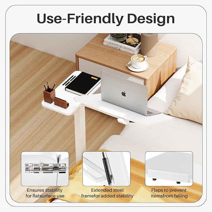 Simple Deluxe Overbed Bedside Table with Hidden Casters, Height Adjustable Desk with Tilting Top, Mobile Rolling Laptop Desk, Standing Rolling Desk Hospital Home Use, White