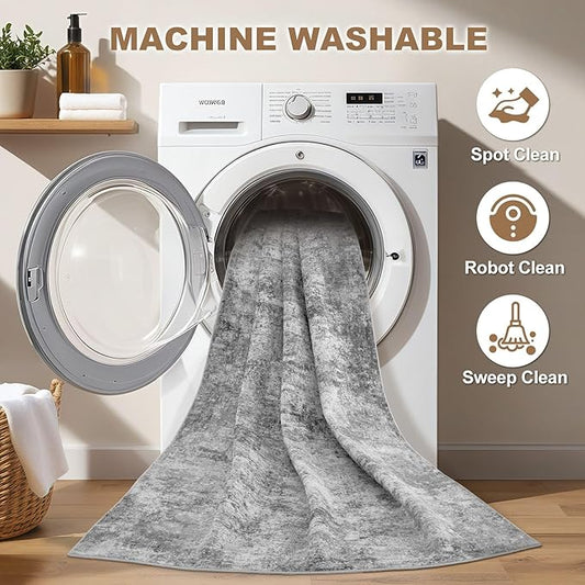 Nakagishi 6x9 Area Rugs Living Room: Washable Abstract Large Neutral Soft Rug Stain Resistant Modern Indoor Floor Non-Slip Carpet for Bedroom Nursery Kids Playroom Office Dining Room Dorm- Grey