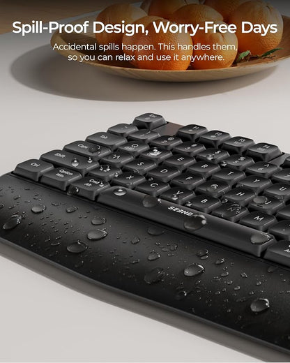 seenda Wireless Bluetooth Keyboard Mouse Combo, COE200 Ergonomic Keyboard with Wrist Rest, Silent Mouse, Multi-Device Connection, Full-Size Compatible for Windows PC Laptop Mac MacBook, Black