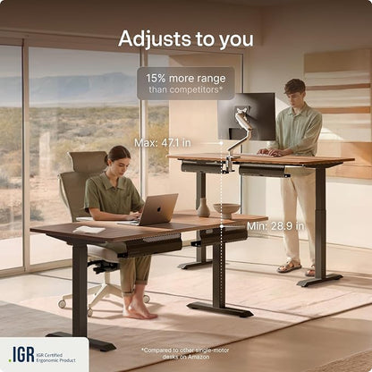 Desktronic HomeOne Standing Desk 54x28 — Ergonomic Sit Stand Home Office Desk, Made in Europe, Electric Dual Motor Height Adjustable, USB & USB-C Charging, Wobble-Free, Touchscreen, 3 Memory Presets