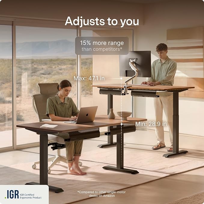Desktronic HomeOne Standing Desk 48x24 — Ergonomic Sit Stand Home Office Desk, Made in Europe, Electric Dual Motor Height Adjustable, USB & USB-C Charging, Wobble-Free, Touchscreen, 3 Memory Presets