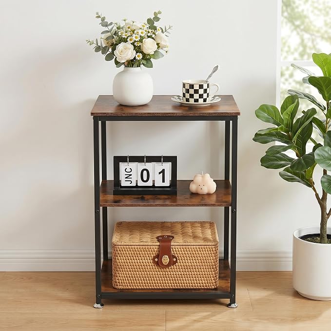 VECELO Tall End Side Table,30" Height Nightstand with 3-Tier Storage Shelf for Living Room Bedroom Office Hallway Study