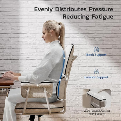 HomeZeer White Office Chair, Memory Foam Seat Mid Century Modern Desk Chair | 3.9" Sloped U-Shaped Memory Foam Cushion, Granular Linen Fabric, Lumbar Support, 1.2mm Sturdy Metal Tube, 400LBS Capacity