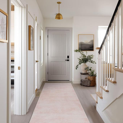 Pink Entryway Rugs, Boho Abstract Modern Cute Runner Rug for Hallway,3x8 Light Pink Ombre Low Pile Carpet for Kitchen Laundry Room Washable Non Slip Bed Side Bedroom Rug 3 x 8