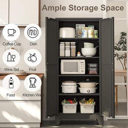 Baborokic 71H Tall Metal Storage Cabinet with 2 Doors and Adjustable Shelves,Farmhouse Storage Cabinet with Barn Doors,Pantry Storage for Home,Office,Bathroom,Dining Room,Kitchen(Black)