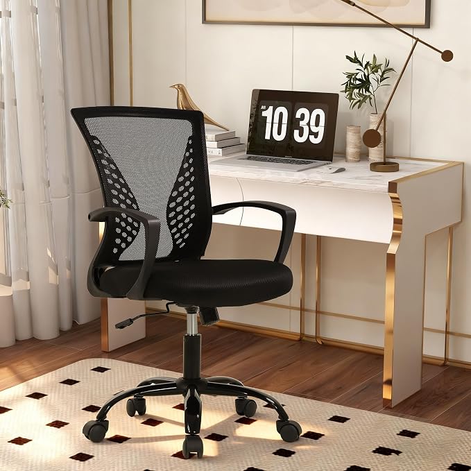 BestOffice Office Chair Desk Chair Computer Chair with Lumbar Support Armrest Mid Back Rolling Swivel Task Adjustable Mesh Ergonomic Chair for Women Adults, Dark Black