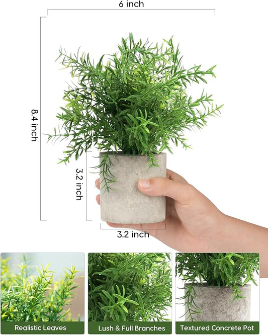 Velener 2Pcs Artificial Potted Rosemary Plants- Rustic Farmhouse Fake Shrubs for Decoration Centerpieces Living Room, Shelf Bedroom Aesthetic Green Bathroom Accessories Boho Small Desk Plant Office