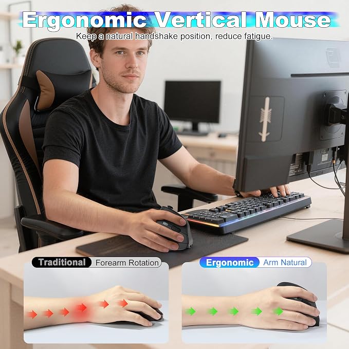 TRELC Gaming Mouse with 5 D Rocker, Vertical Ergonomic Mouse with 11 Programmable Buttons, 24000 DPI, On-Board Memory, Optical Computer Mice for PC/Laptop/E-Sports/Gamer (Wireless)