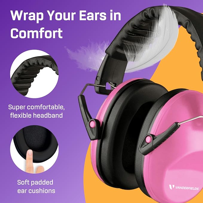 Vanderfields - Hearing Protection Ear Muffs - Over 31 dB (2K Hz) Broad Noise Cancelling Sound Reduction - Adults & Teens
