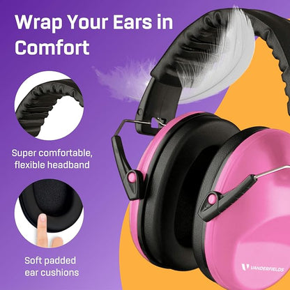 Vanderfields - Hearing Protection Ear Muffs - Over 31 dB (2K Hz) Broad Noise Cancelling Sound Reduction - Adults & Teens