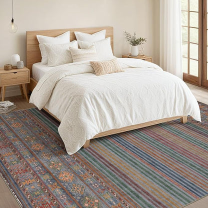 Nakagishi 9X12 Area Rugs Living Room: Washable Large Vintage Rug Neutral Non-Slip Soft Stain Resistant Indoor Carpet for Bedroom Nursery Dining Room Office Playroom - Multi Color