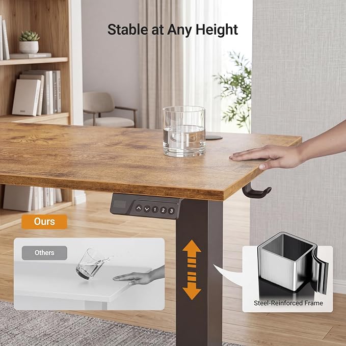 Claiks Electric Standing Desk, 40 x 24 Inch Height Adjustable Sit Stand Desk for Home Office, Computer Desk with Memory Presets, Cable Management & Headphone Hooks, 156 lbs Capacity, Rustic Brown